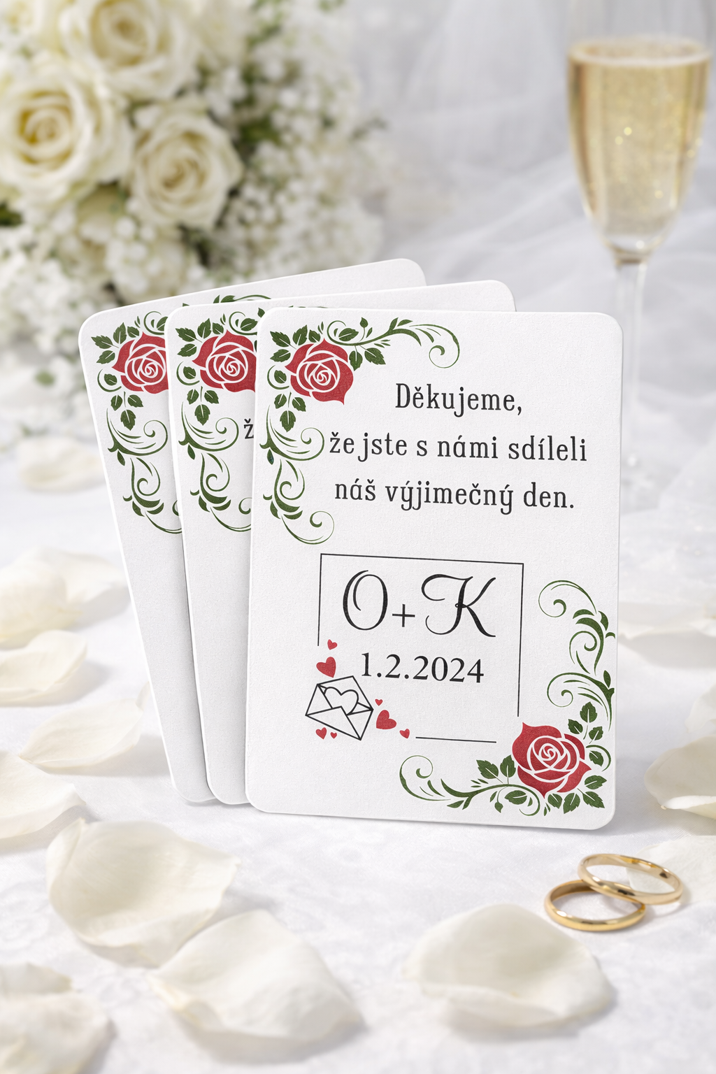 Děkovná kartička - Růže lásky