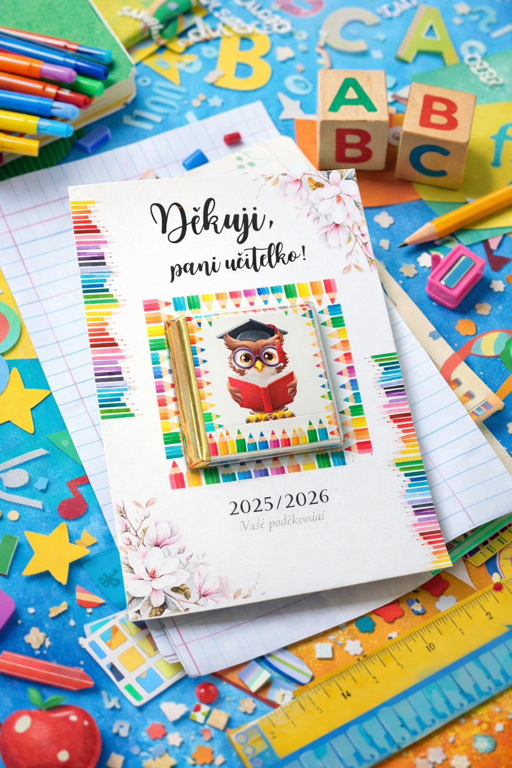 Děkovná kartička Mini čokoláda - Moudrá sova