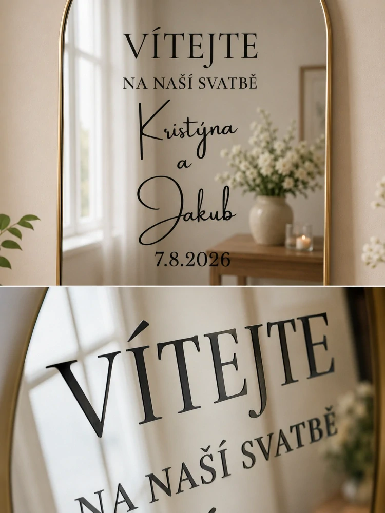 Elegantní polep na zrcadlo - jména+ datum
